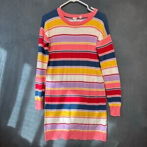 GAP Kids Striped Sweater Dress XXL Colorful Knit Rainbow Stripe Boho Cottage
